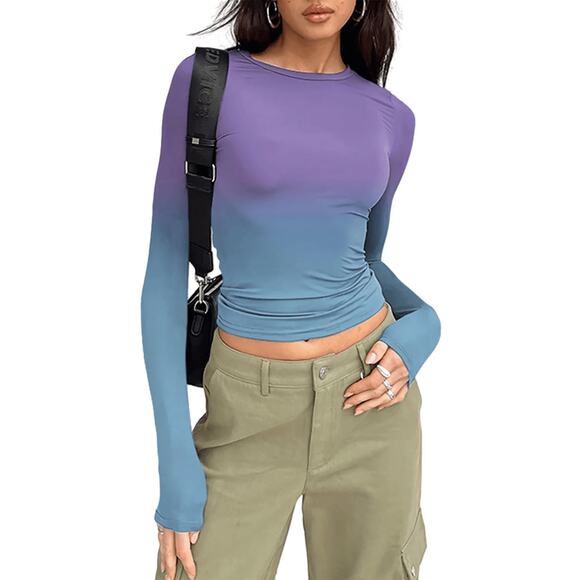 Other Tops - NWOT XS Purple/Blue Ombre/Gradient Crewneck Fitted Longsleeve Top [0166]